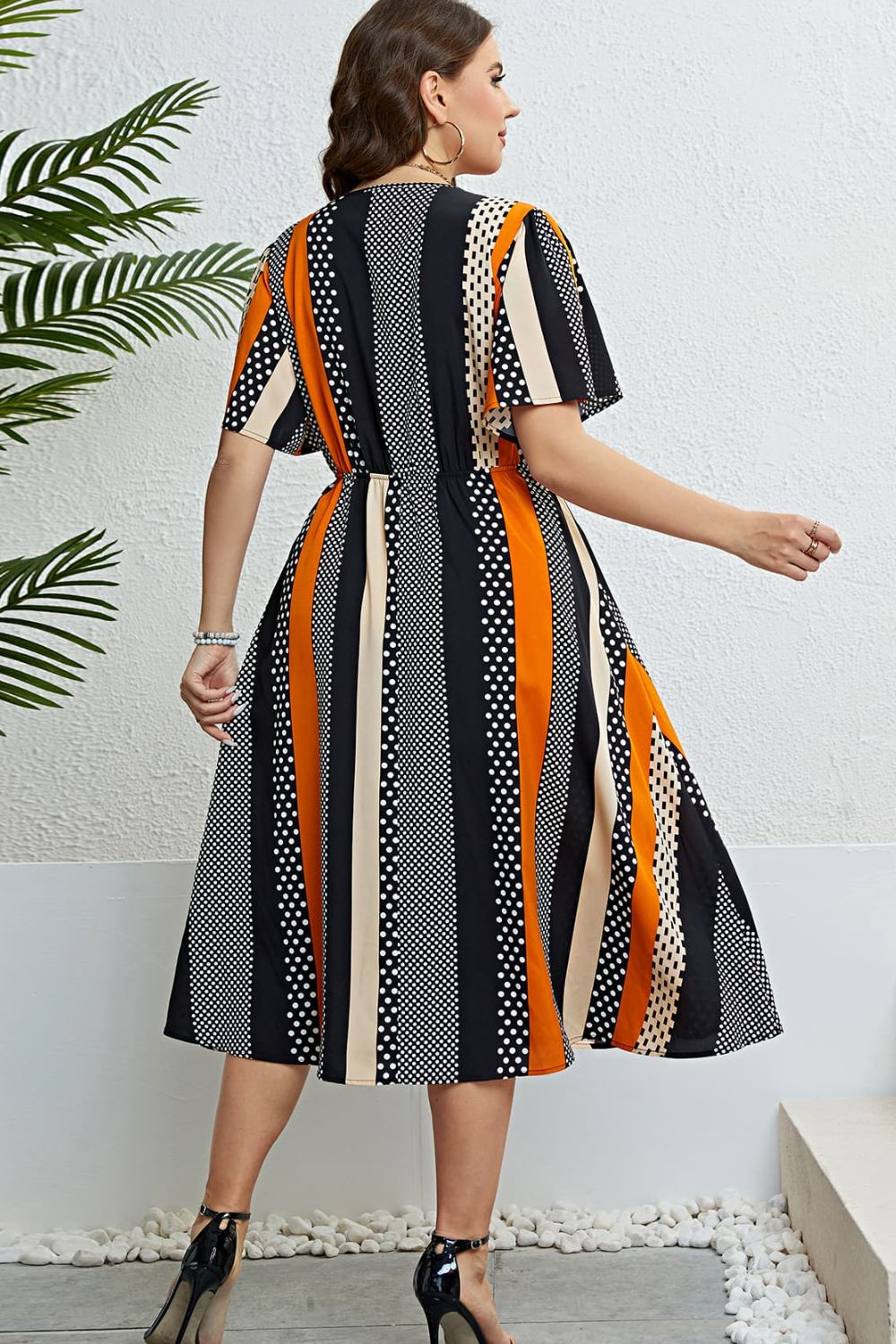 Mixed Print Striped Flutter Sleeve Dress - nailedmoms
