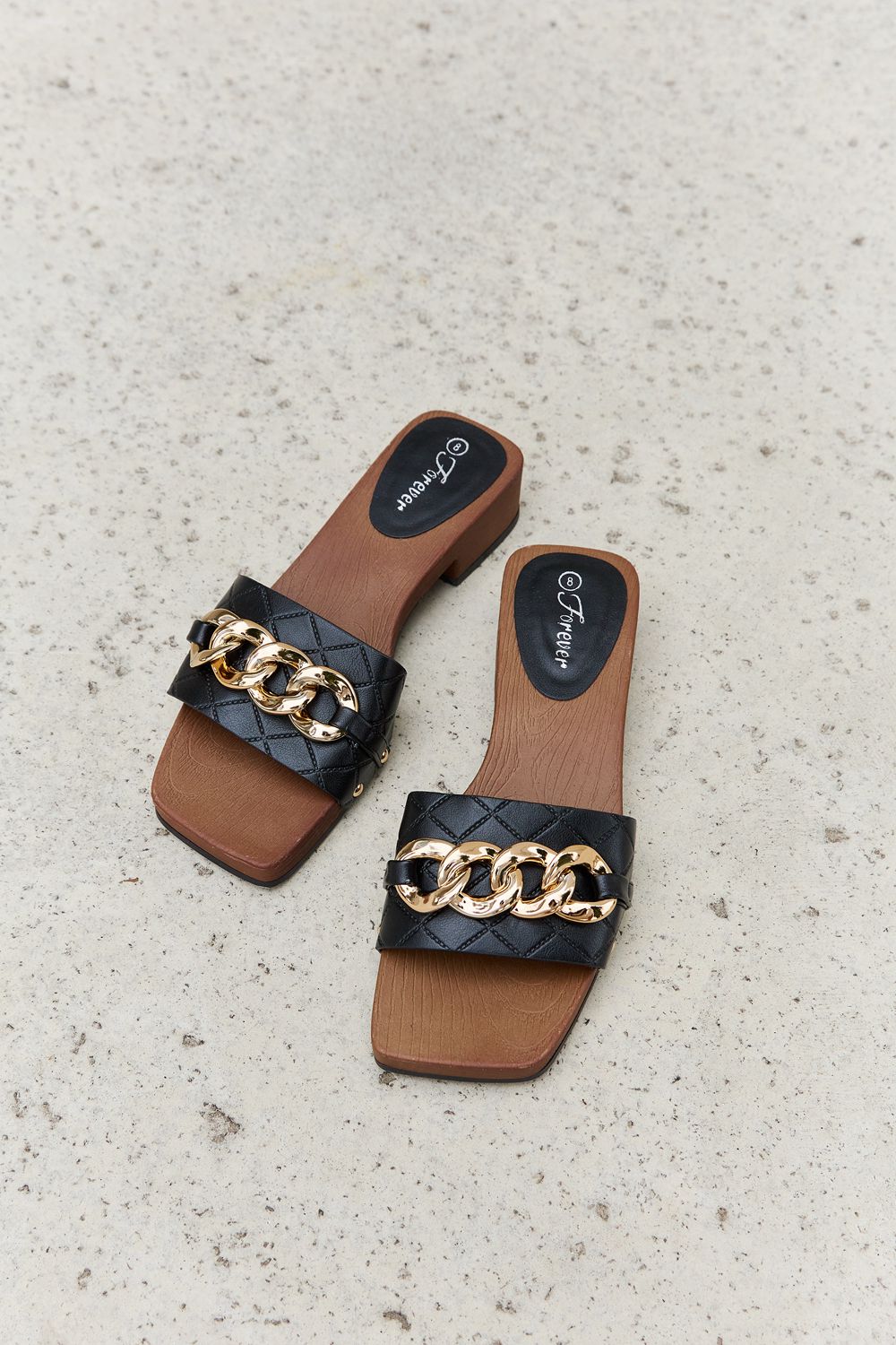 Forever Link Square Toe Chain Detail Clog Sandal in Black - nailedmoms