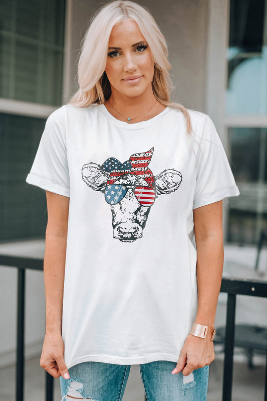 US Flag Cow Graphic Short Sleeve Tee - nailedmoms