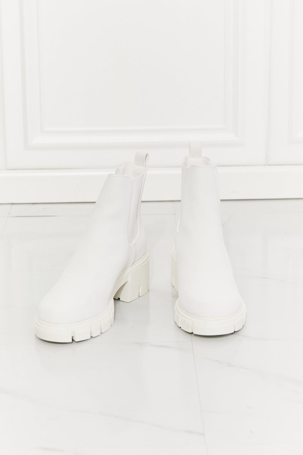MMShoes Work For It Matte Lug Sole Chelsea Boots in White - nailedmoms