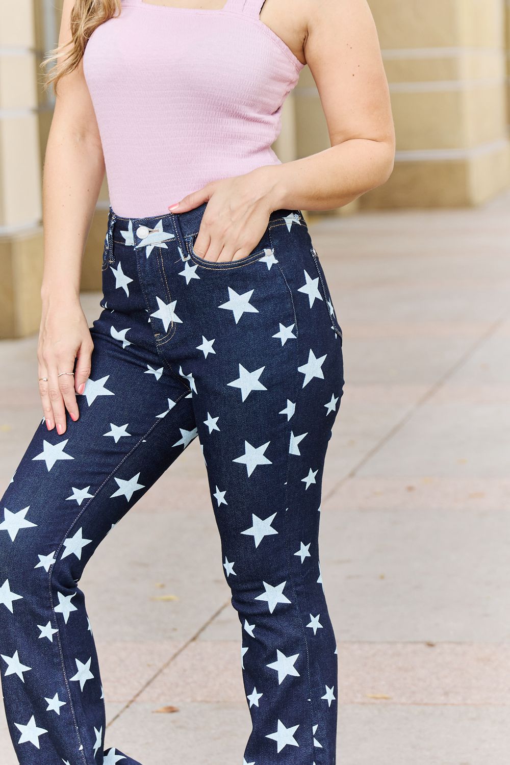 Judy Blue Janelle Full Size High Waist Star Print Flare Jeans - nailedmoms