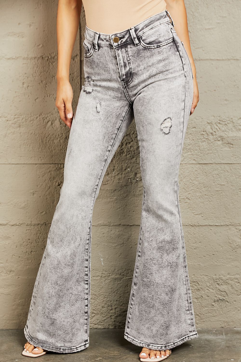 BAYEAS High Waisted Acid Wash Flare Jeans - nailedmoms