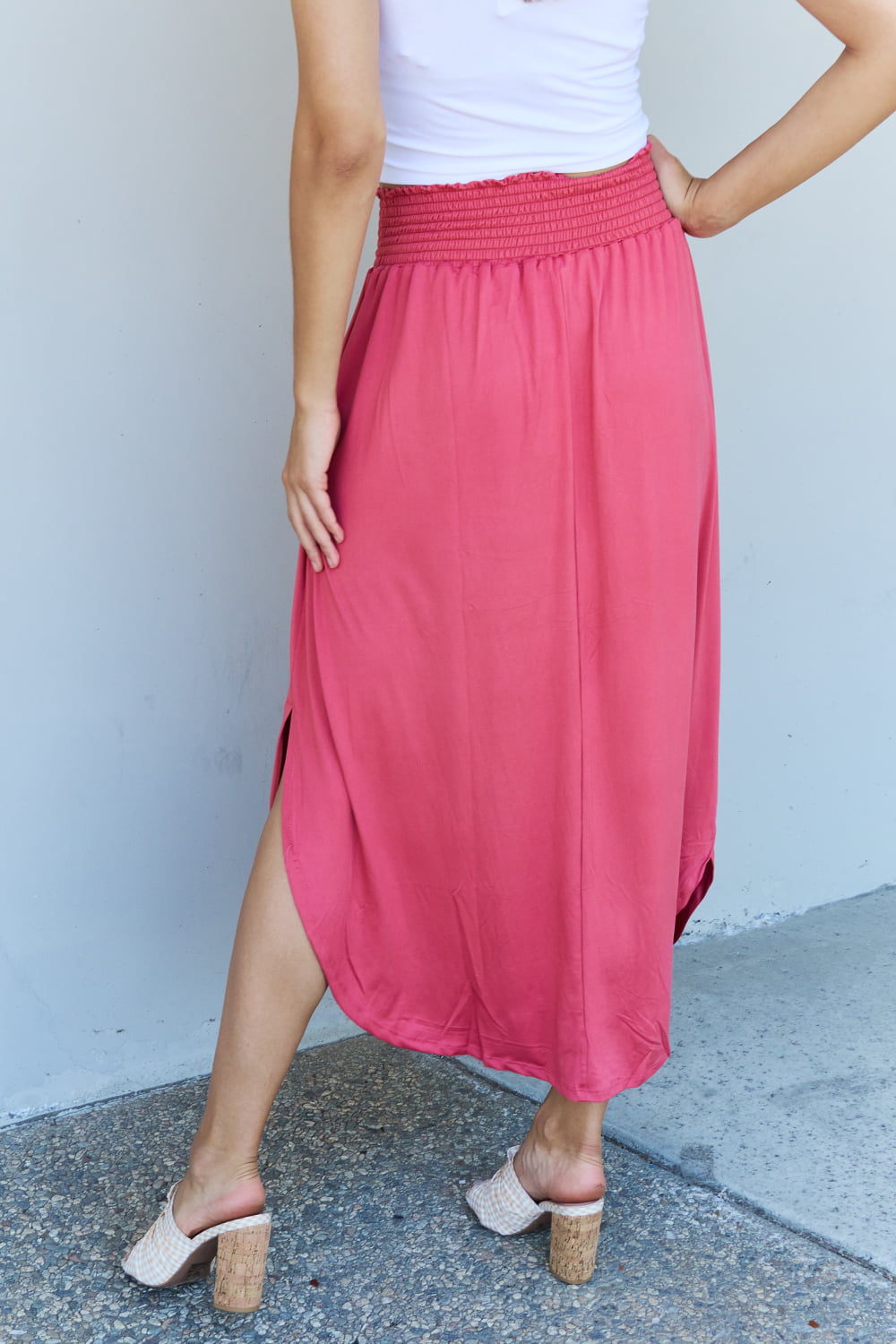 Doublju Comfort Princess Full Size High Waist Scoop Hem Maxi Skirt in Hot Pink - nailedmoms