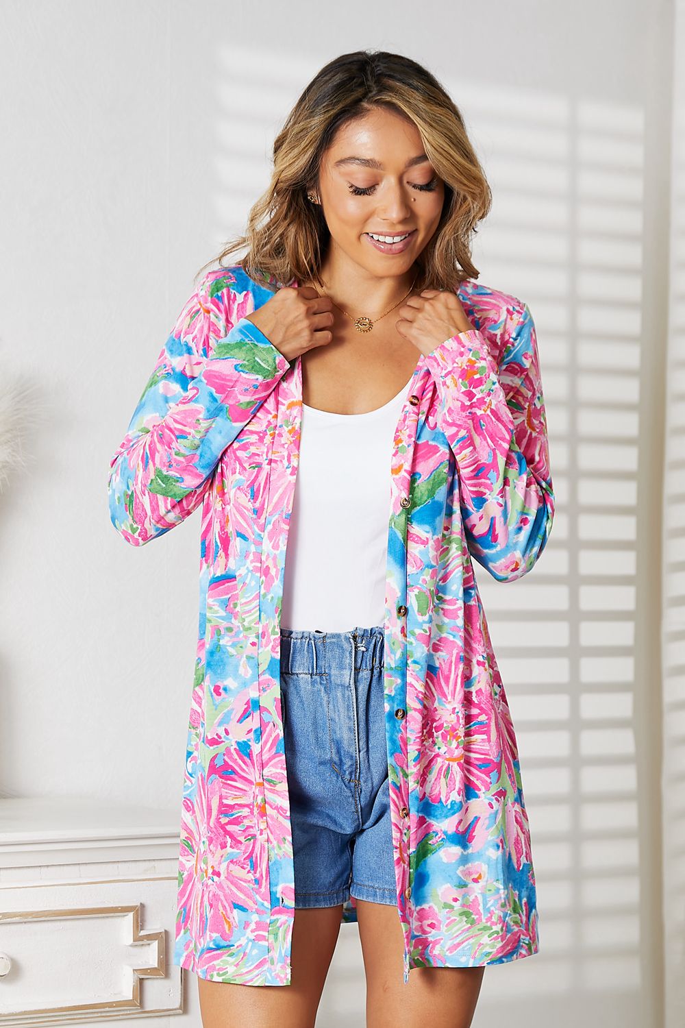 Double Take Floral Open Front Long Sleeve Cardigan - nailedmoms