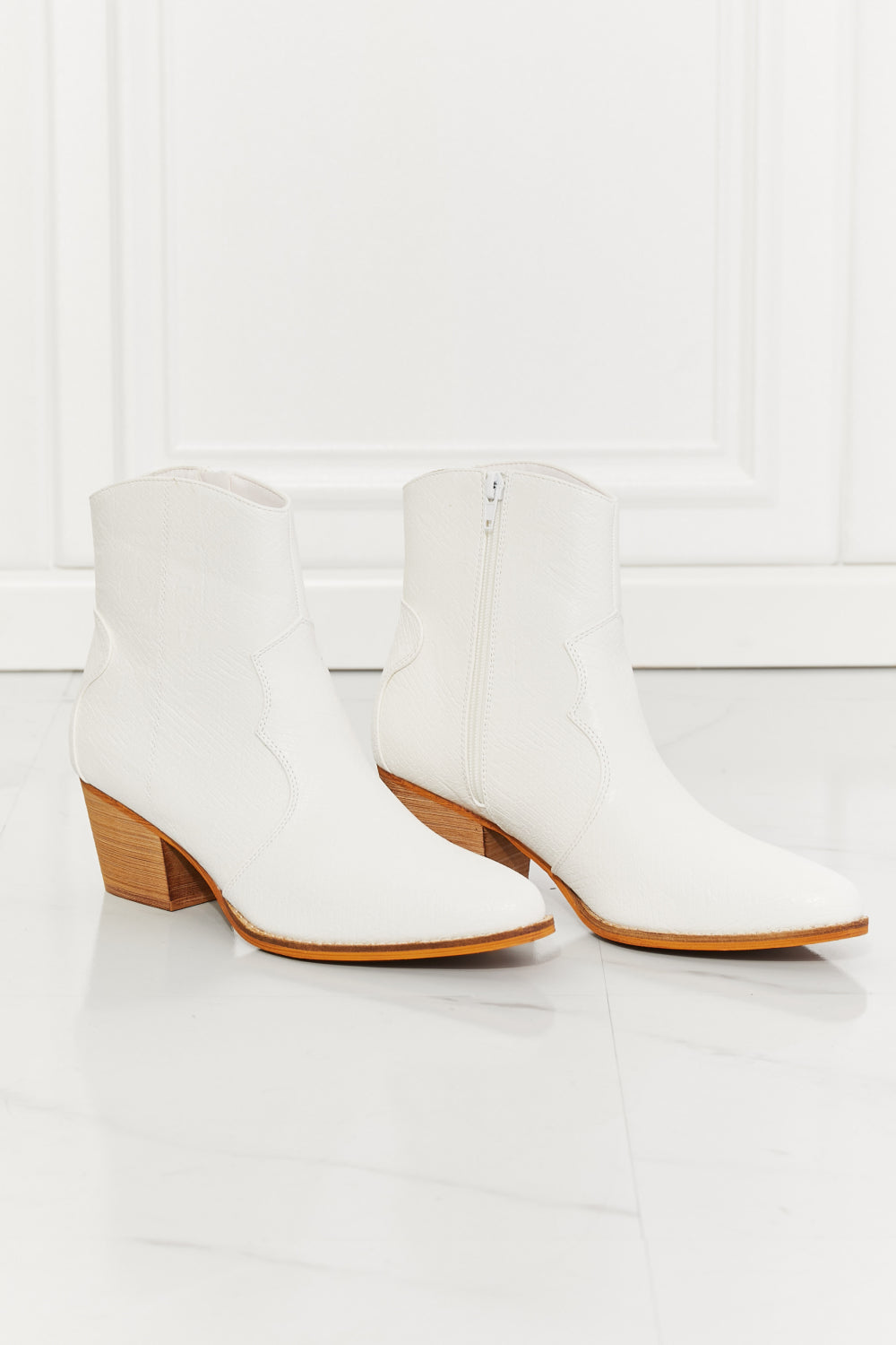 MMShoes Watertower Town Faux Leather Western Ankle Boots in White - nailedmoms