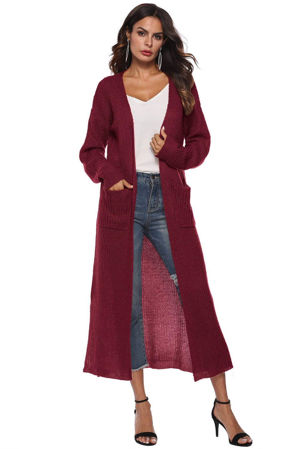 Long Sleeve Open Front Buttoned Cardigan - nailedmoms