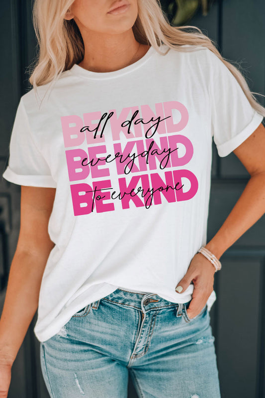 Be Kind Slogan Graphic Round Neck Short Sleeve Tee - nailedmoms
