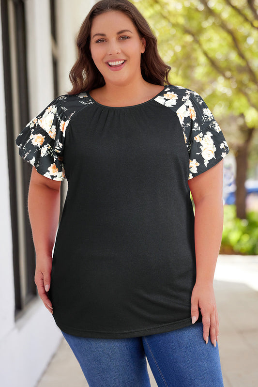Plus Size Floral Spliced Tee Shirt - nailedmoms