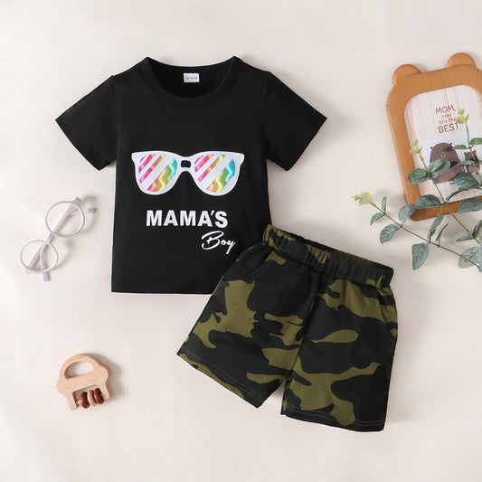 MAMA'S BOY Graphic T-Shirt and Camouflage Shorts Set - nailedmoms