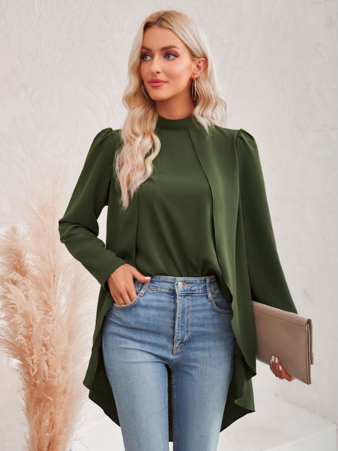 Long Puff Sleeve High-Low Blouse - nailedmoms
