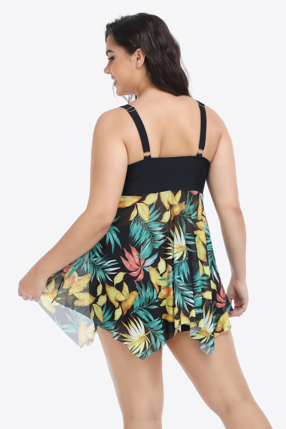 Plus Size Floral Two-Tone Asymmetrical Hem Two-Piece Swimsuit - nailedmoms