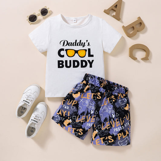 Kids DADDY'S COOL BUDDY Graphic Tee and Printed Shorts Set - nailedmoms
