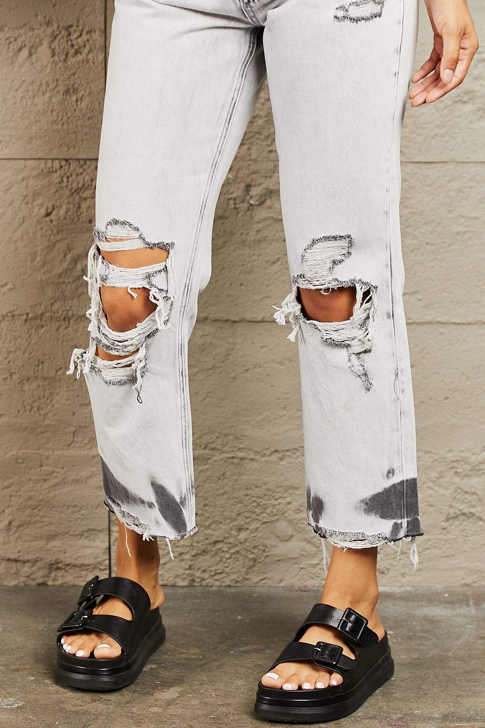 BAYEAS Acid Wash Accent Cropped Mom Jeans - nailedmoms