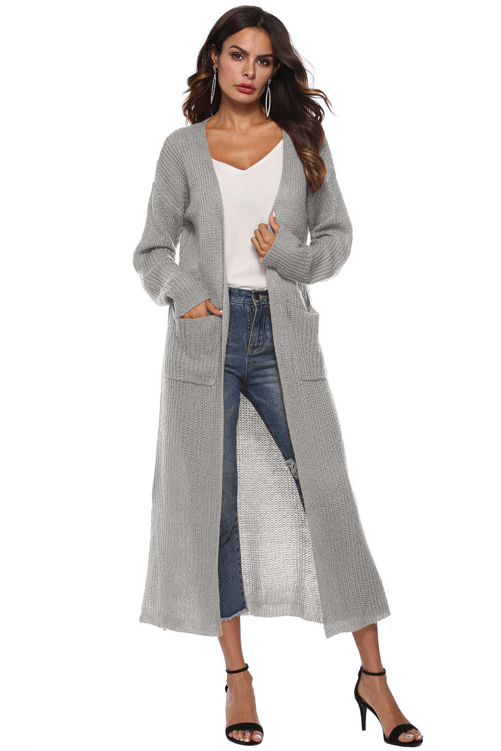 Long Sleeve Open Front Buttoned Cardigan - nailedmoms