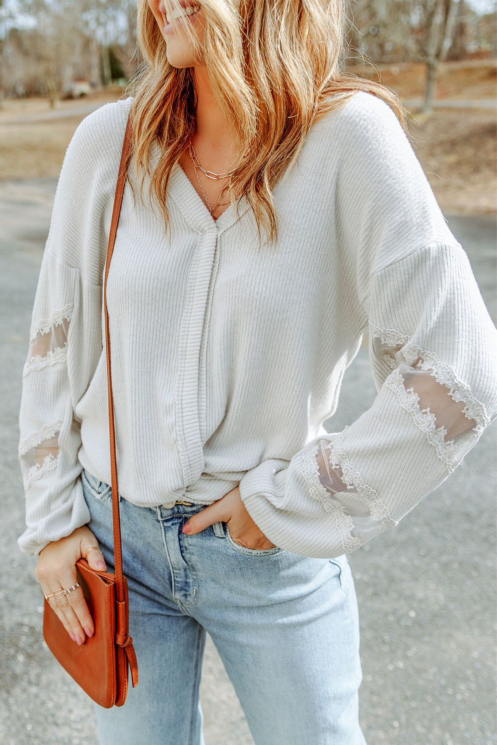 V-Neck Dropped Shoulder Blouse - nailedmoms