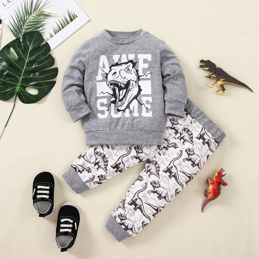 Kids Graphic Sweatshirt and Dinosaur Print Joggers Set - nailedmoms