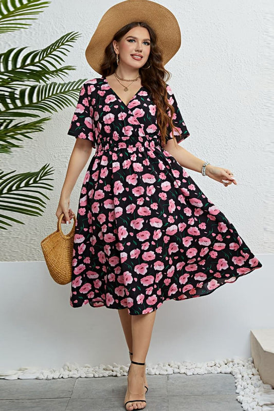 Floral Surplice Midi Dress - nailedmoms