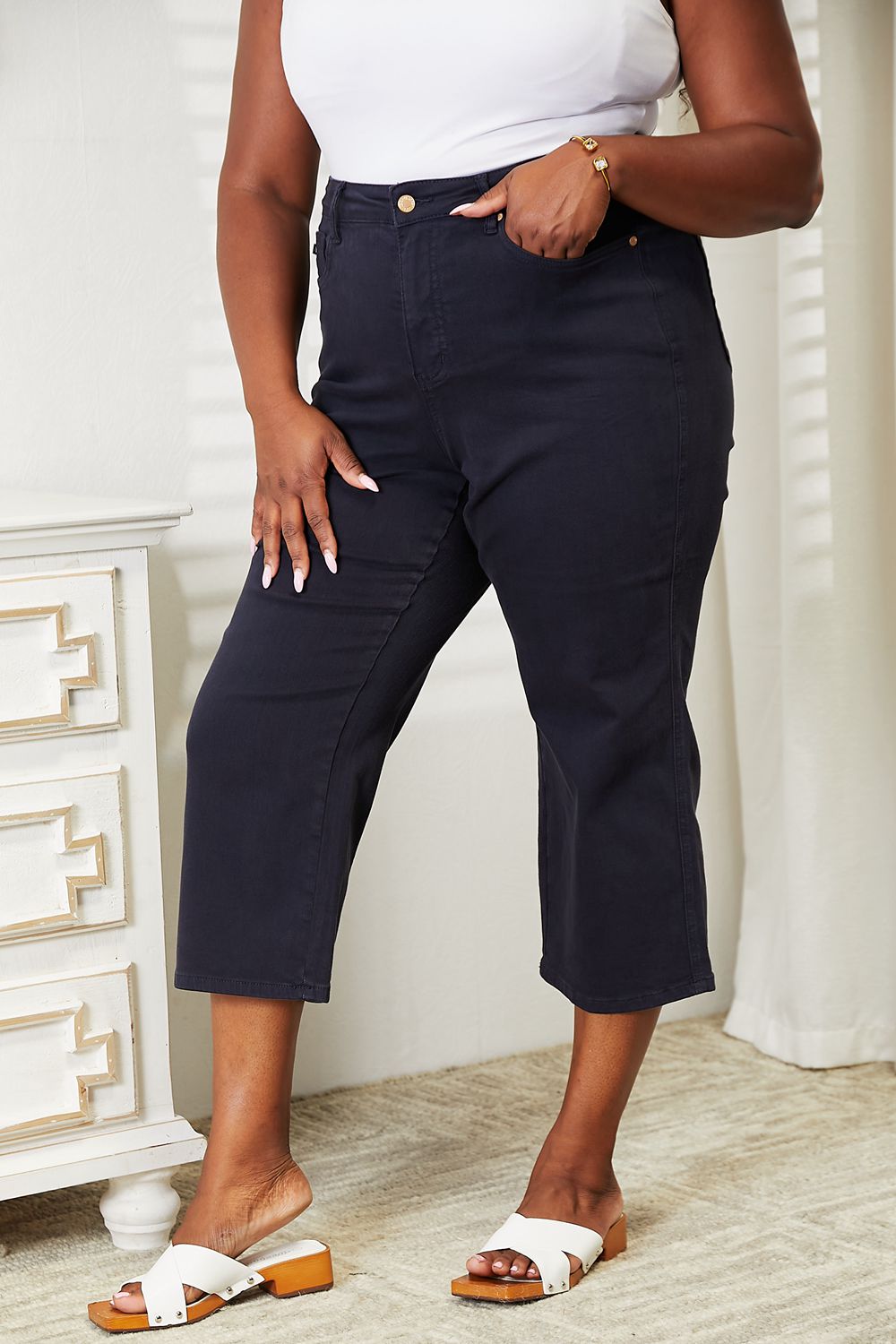 Judy Blue Full Size High Waist Tummy Control Garment Dyed Wide Cropped Jeans - nailedmoms