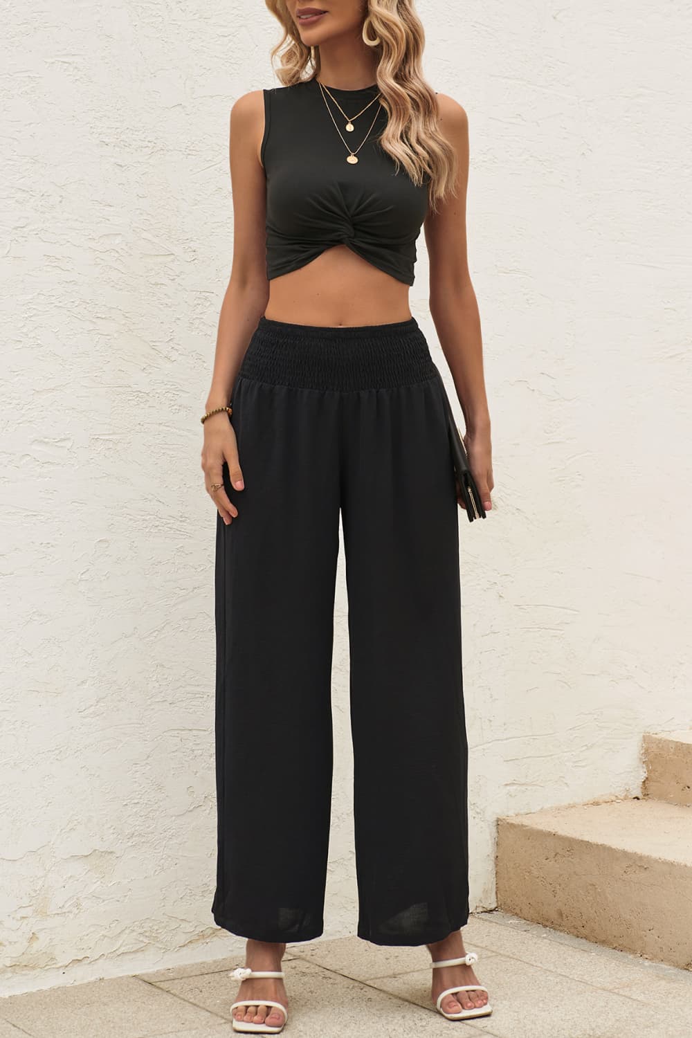 Twist Front Cropped Tank and Pants Set - nailedmoms