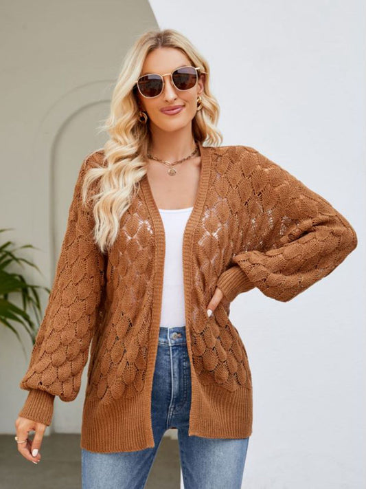 Open Front Ribbed Trim Cardigan - nailedmoms